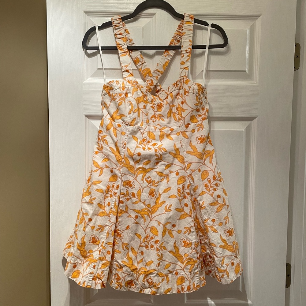 Anthropologie White Mini Dress with Yellow Floral Print